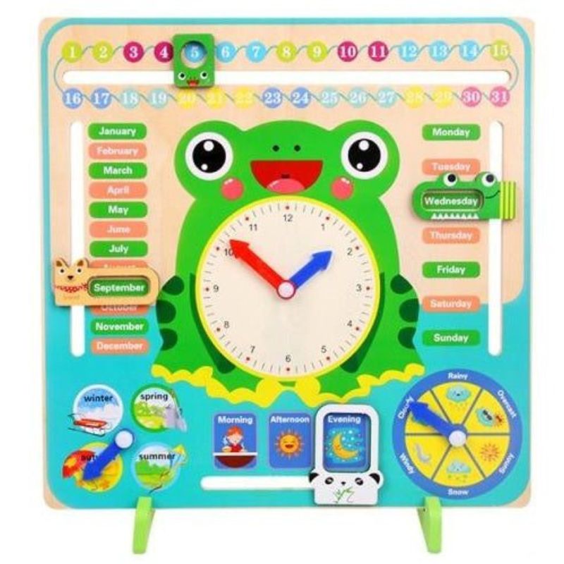 horloge-enfant-grenouille-pédagogique-Montessori-apprentissage-du-temps-des-saisons