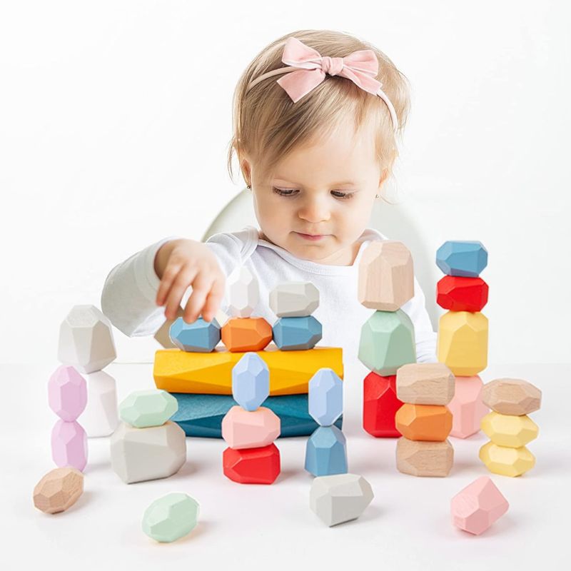 Jeu d'empilement - Pierres en Bois à Empiler - BABYSBLOU