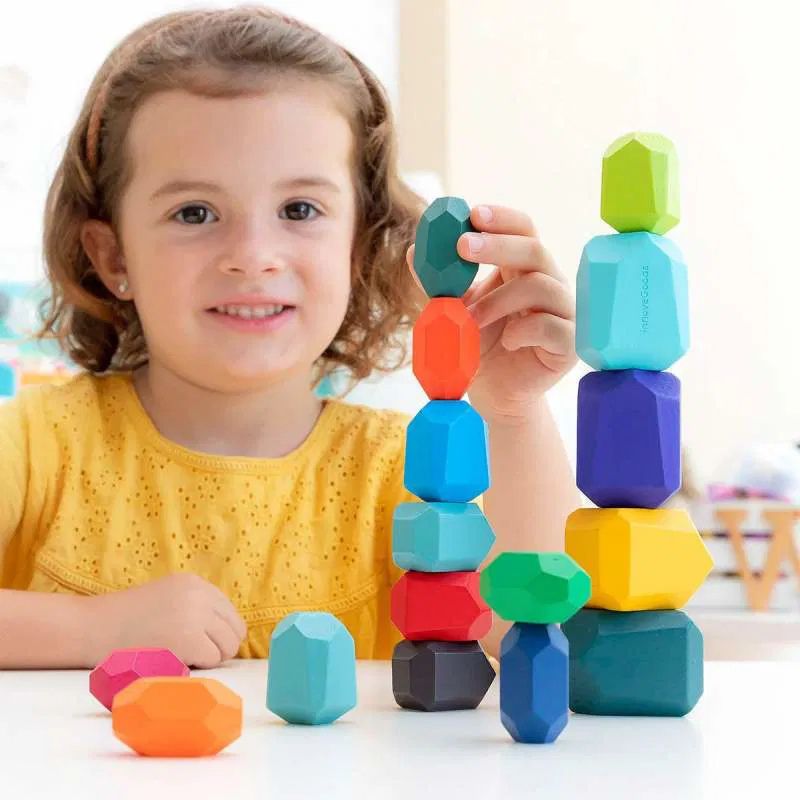 Jeu d'empilement - Pierres en Bois à Empiler - BABYSBLOU