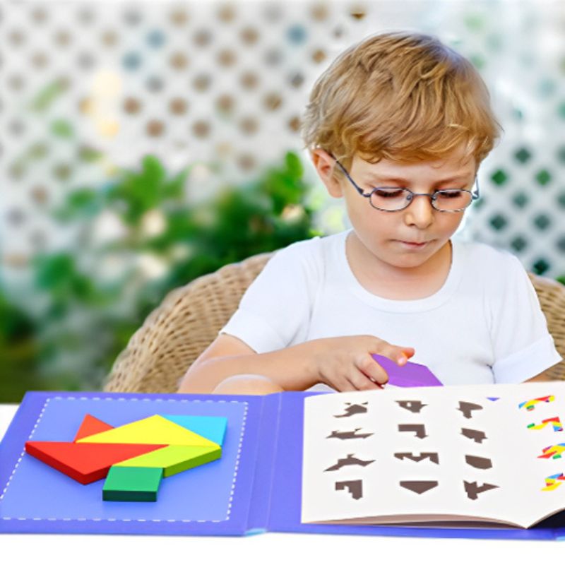 Tangram magnétique - Livre bleu d'activité Montessori - BABYSBLOU