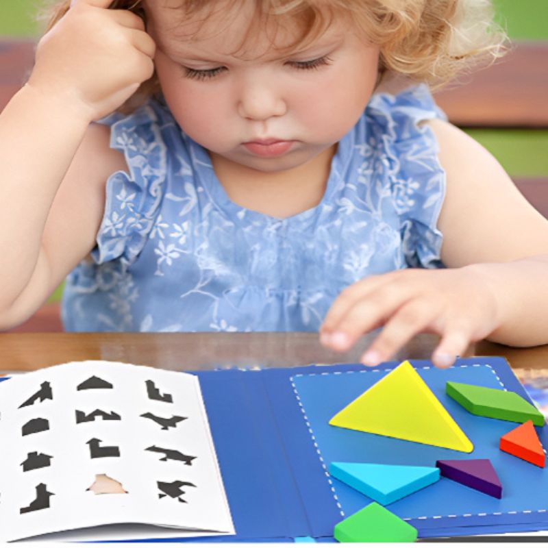 Tangram magnétique - Livre bleu d'activité Montessori - BABYSBLOU