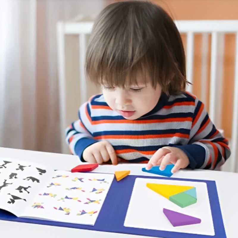 Tangram magnétique - Livre bleu d'activité Montessori - BABYSBLOU