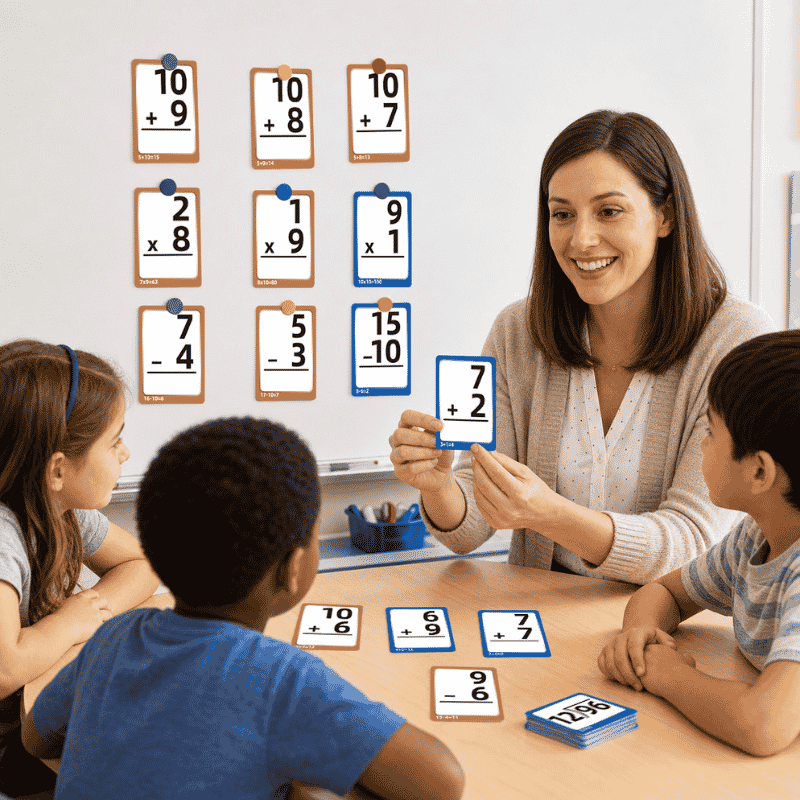 Cartes Flash Mathématiques Multiplications 1 à 12 - 15 Fiches Réutilisables Avec 2 Marqueurs Effaçables - Pour Enfants, Classe Et Maison
