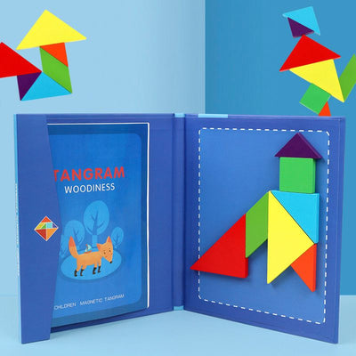 Tangram magnétique - Livre bleu d'activité Montessori - BABYSBLOU