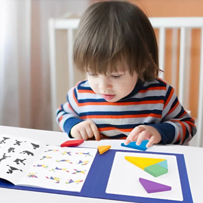Tangram magnétique - Livre bleu d'activité Montessori - BABYSBLOU